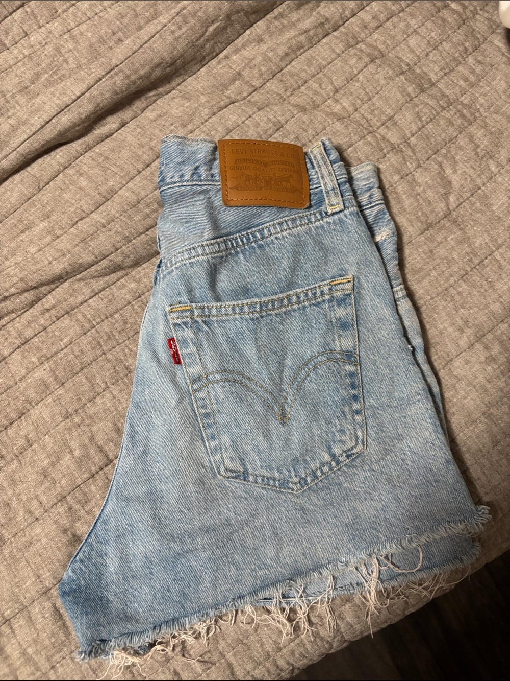 Levi's Light Blue Cropped Denim Shorts with Frayed Hem
